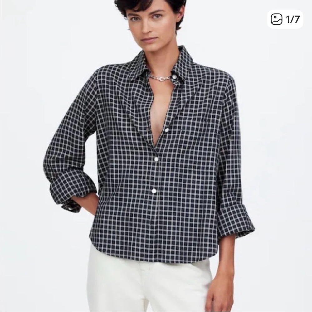 Madewell Easy Y-Neck Button-Up Shirt in Deep Indigo in Large